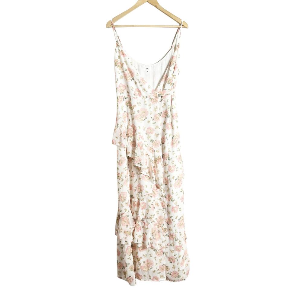 LPA White Floral Print Tiered Wrap Ruffled Sleeveless Maxi Dress Size M